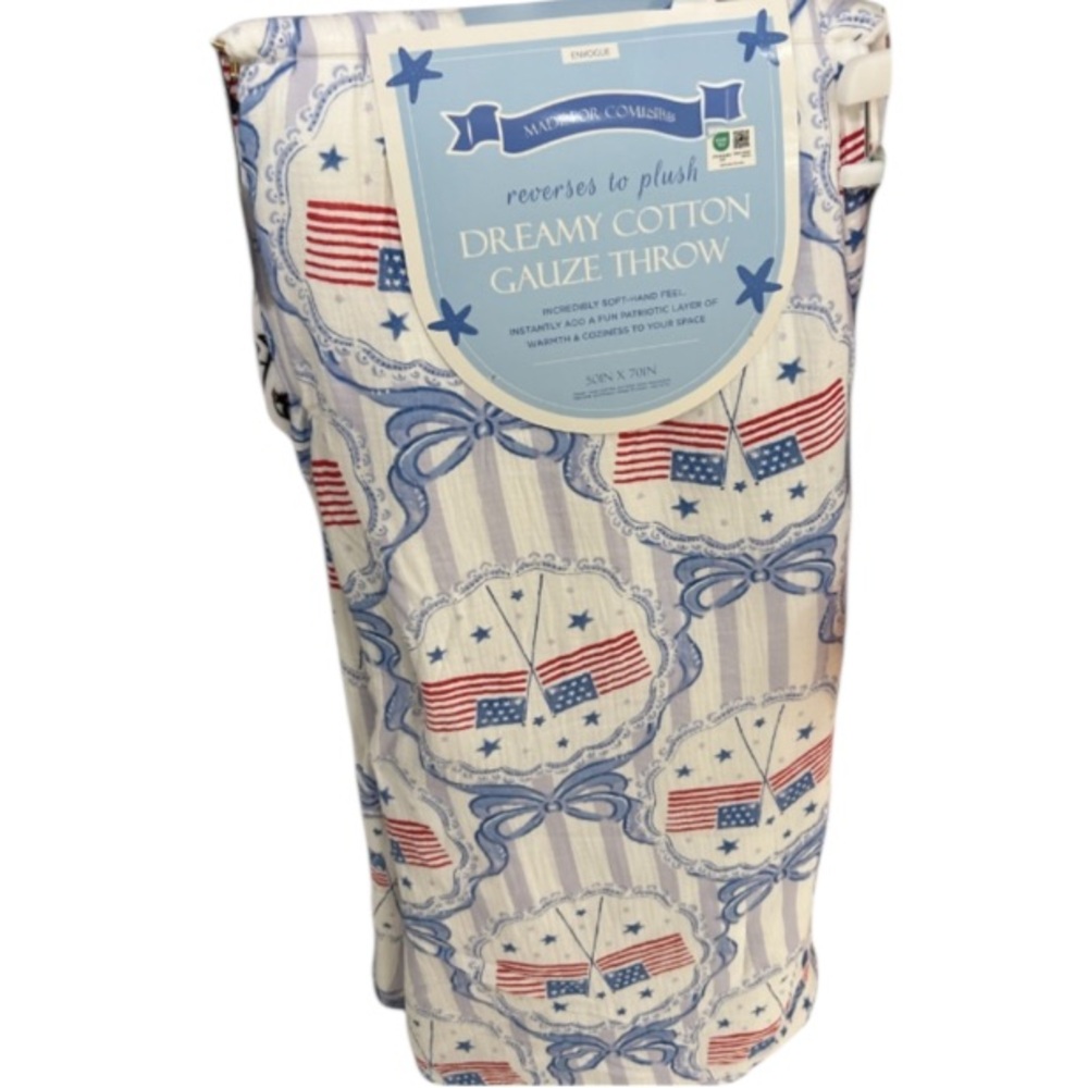 Envogue Patriotic Dreamy Cotton Gauze Throw 50”x70” Reverses to Plush